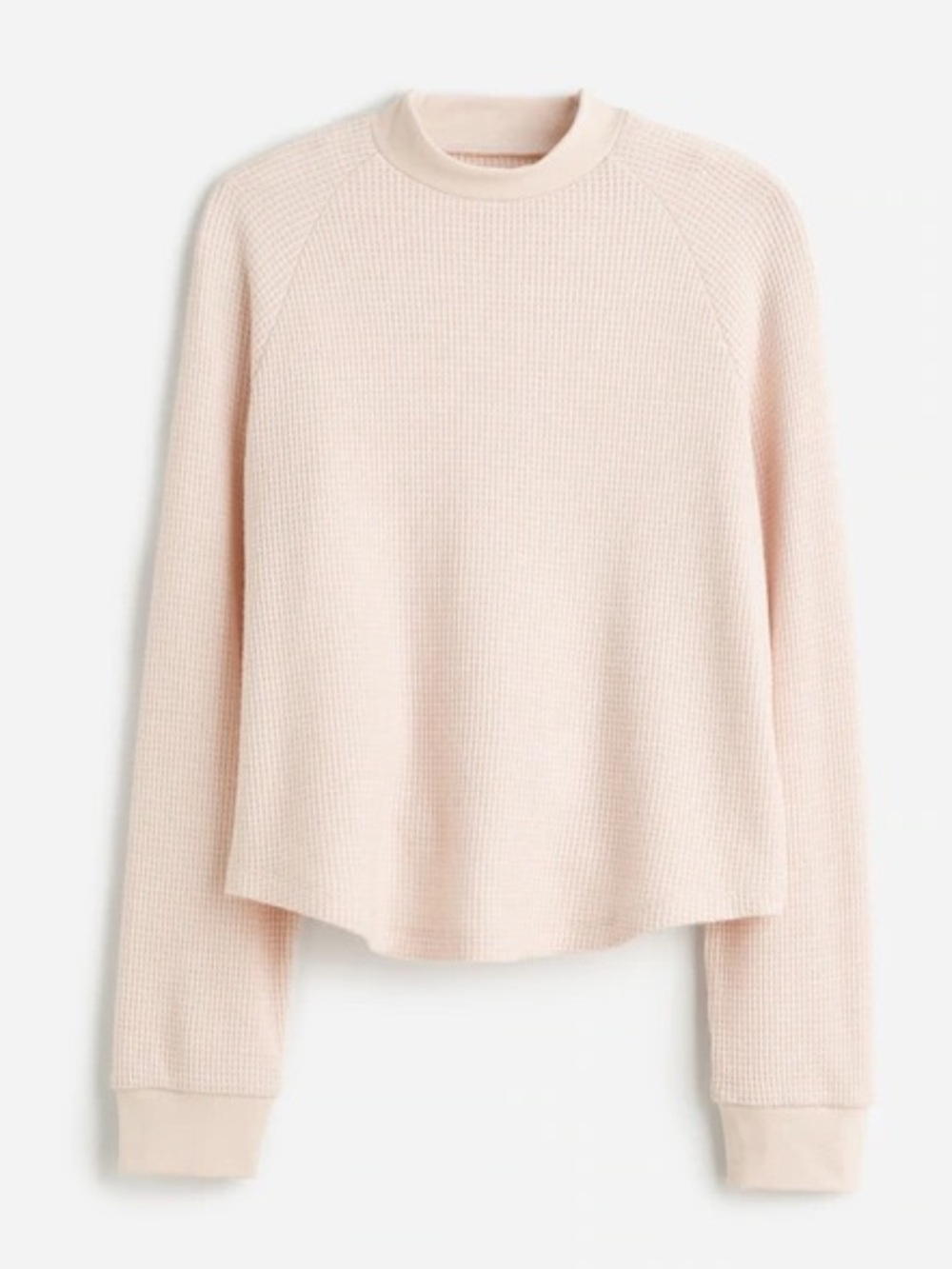 Madewell Waffle Knit Long Sleeve Mock Crewneck Tee Blush Pink Cream Small